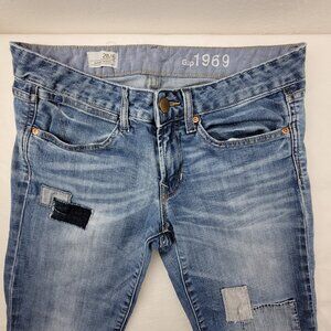 Gap 1969 Jeans Women's 28/6 Blue Patch Always Skinny Ankle Patches Patched